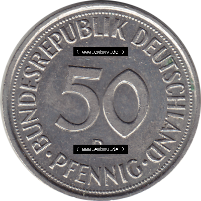 BRD Münze Deutschland Original Bild in PNG 1950-2001, Fünfzig 50 Pfennig 1992 D RS ausgeschnitten Farbe (1) - Das farbiges Digital... Sammlung