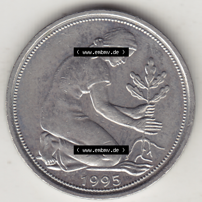 BRD Münze Deutschland Original Bild in PNG 1950-2001, Fünfzig 50 Pfennig 1995 D Original Vorderseite Farbe (1) - Das farbiges... Sammlung