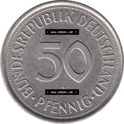 BRD Münze Deutschland Original Bild in PNG 1950-2001, Fünfzig 50 Pfennig 1994 J RS ausgeschnitten Farbe (1) - Das farbiges Digital... Sammlung