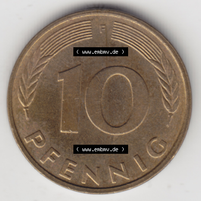 BRD Münze Deutschland Original Bild in PNG 1950-2001, Zehn 10 Pfennig 1995 F-01 Original Rückseite Farbe (1) Sammlung