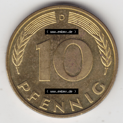 BRD Münze Deutschland Original Bild in PNG 1950-2001, Zehn 10 Pfennig 1994 D-02 Original Rückseite Farbe (1) Sammlung