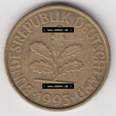BRD Münze Deutschland Original Bild in PNG 1950-2001, Zehn 10 Pfennig 1993 F-01 Original Vorderseite Farbe (1) Sammlung