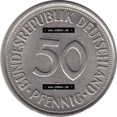 BRD Münze Deutschland Original Bild in PNG 1950-2001, Fünfzig 50 Pfennig 1991 F RS ausgeschnitten Farbe (1) - Das farbiges Digital... Sammlung