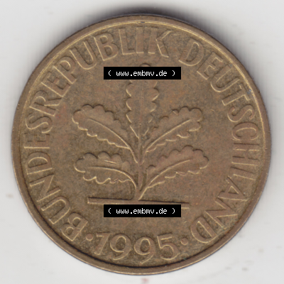 BRD Münze Deutschland Original Bild in PNG 1950-2001, Zehn 10 Pfennig 1995 F-03 Original Vorderseite Farbe (1) Sammlung