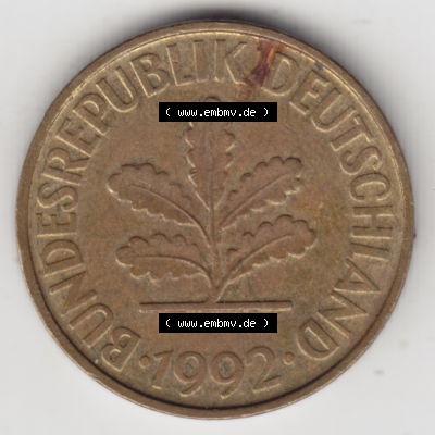 BRD Münze Deutschland Original Bild in PNG 1990-2001, Zehn 10 Pfennig 1992 A-01 Original Vorderseite Farbe (1) Sammlung