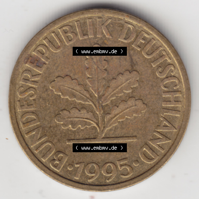 BRD Münze Deutschland Original Bild in PNG 1950-2001, Zehn 10 Pfennig 1995 D-01 Original Vorderseite Farbe (1) Sammlung