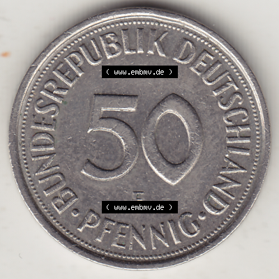 BRD Münze Deutschland Original Bild in PNG 1950-2001, Fünfzig 50 Pfennig 1987 F Original Rückseite Farbe (1) - Das farbiges... Sammlung