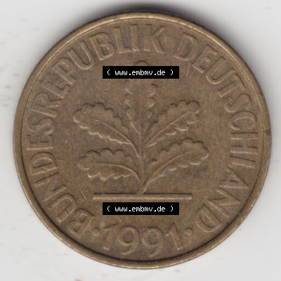 BRD Münze Deutschland Original Bild in PNG 1990-2001, Zehn 10 Pfennig 1991 A-03 Original Vorderseite Farbe (1) Sammlung