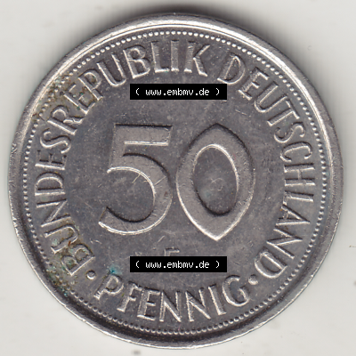 BRD Münze Deutschland Original Bild in PNG 1950-2001, Fünfzig 50 Pfennig 1993 F Original Rückseite Farbe (1) - Das farbiges... Sammlung