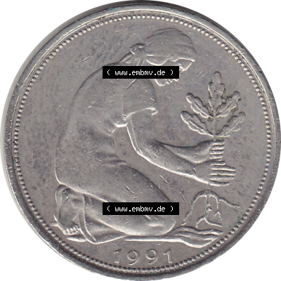 BRD Münze Deutschland Original Bild in PNG 1950-2001, Fünfzig 50 Pfennig 1991 D VS ausgeschnitten Farbe (1) - Das farbiges Digital... Sammlung