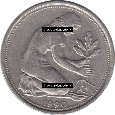 BRD Münze Deutschland Original Bild in PNG 1950-2001, Fünfzig 50 Pfennig 1990 F-1 VS ausgeschnitten Farbe (1) - Das farbiges... Sammlung