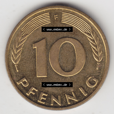 BRD Münze Deutschland Original Bild in PNG 1950-2001, Zehn 10 Pfennig 1995 F-04 Original Rückseite Farbe (1) Sammlung