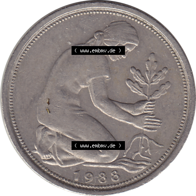 BRD Münze Deutschland Original Bild in PNG 1950-2001, Fünfzig 50 Pfennig 1988 J-1 VS ausgeschnitten Farbe (1) - Das farbiges... Sammlung