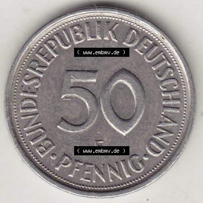BRD Münze Deutschland Original Bild in PNG 1950-2001, Fünfzig 50 Pfennig 1990 F-1 Original Rückseite Farbe (1) - Das farbiges... Sammlung