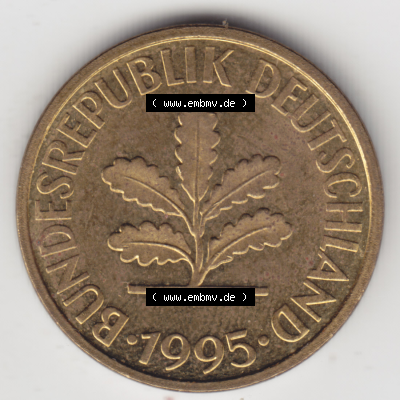 BRD Münze Deutschland Original Bild in PNG 1950-2001, Zehn 10 Pfennig 1995 F-04 Original Vorderseite Farbe (1) Sammlung