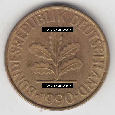 BRD Münze Deutschland Original Bild in PNG 1990-2001, Zehn 10 Pfennig 1990 A-01 Original Vorderseite Farbe (1) Sammlung