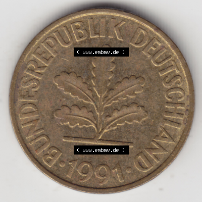 BRD Münze Deutschland Original Bild in PNG 1950-2001, Zehn 10 Pfennig 1991 D-10 Original Vorderseite Farbe (1) Sammlung