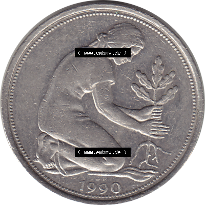 BRD Münze Deutschland Original Bild in PNG 1950-2001, Fünfzig 50 Pfennig 1990 D-1 VS ausgeschnitten Farbe (1) - Das farbiges... Sammlung