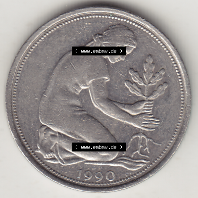 BRD Münze Deutschland Original Bild in PNG 1950-2001, Fünfzig 50 Pfennig 1990 D-1 Original Vorderseite Farbe (1) - Das farbiges... Sammlung