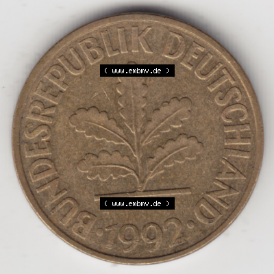 BRD Münze Deutschland Original Bild in PNG 1950-2001, Zehn 10 Pfennig 1992 D-01 Original Vorderseite Farbe (1) Sammlung