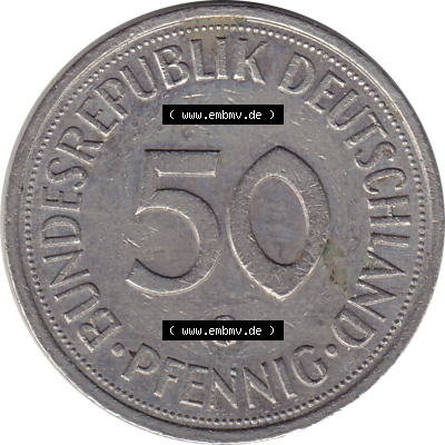 BRD Münze Deutschland Original Bild in PNG 1950-2001, Fünfzig 50 Pfennig 1988 G-1 RS ausgeschnitten Farbe (1) - Das farbiges... Sammlung