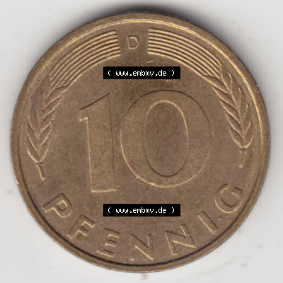 BRD Münze Deutschland Original Bild in PNG 1950-2001, Zehn 10 Pfennig 1995 D-03 Original Rückseite Farbe (1) Sammlung