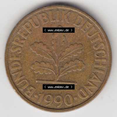 BRD Münze Deutschland Original Bild in PNG 1950-2001, Zehn 10 Pfennig 1990 J-01 Original Vorderseite Farbe (1) Sammlung