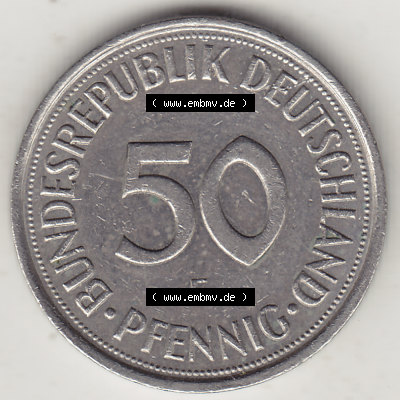 BRD Münze Deutschland Original Bild in PNG 1950-2001, Fünfzig 50 Pfennig 1989 F-1 Original Rückseite Farbe (1) - Das farbiges... Sammlung