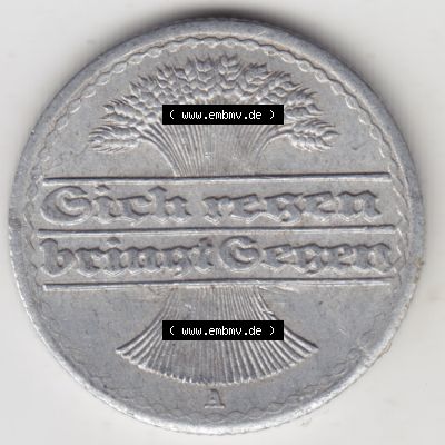 Weimarer Republik Umlaufmünze 1919-1922, 50 Pfennig A, 1920, Münzen Vorderseite zum Download Sammlung