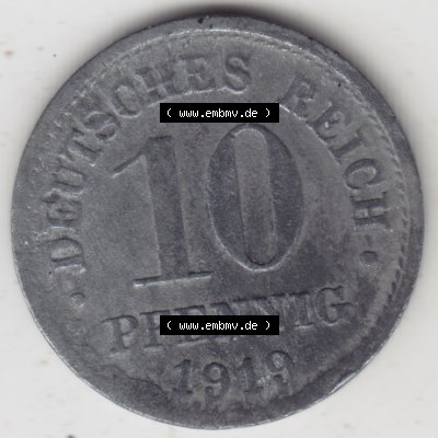 Weimarer Republik Umlaufmünze 1917-1922, 10 Pfennig Reichsadler, Keine Prägestätte 1919, Münzen Rückseite zum Download Sammlung