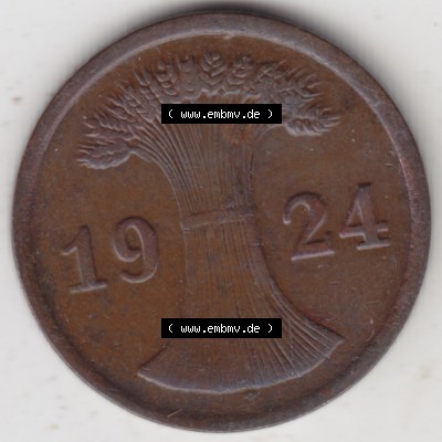 Weimarer Republik Umlaufmünze 1923-1924, 2 Rentenpfennig 1924 A, D, E, F, G, J, Münzen Vorderseite zum Download Sammlung