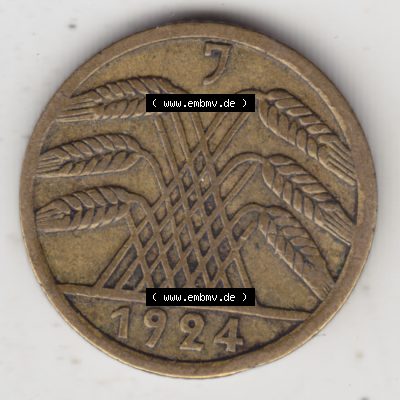 Weimarer Republik Umlaufmünze 1923-1924, 5 Rentenpfennig J, 1924, Münzen Vorderseite zum Download Sammlung