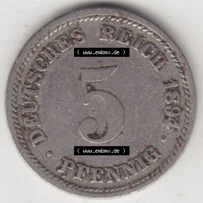 Deutsches Kaiserreich Umlaufmünze 1890-1915, 5 Pfennig D, 1894, Münzen Rückseite zum Download Sammlung