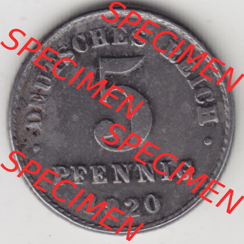 Weimarer Republik Umlaufmünze 1915-1922, 5 Pfennig D, 1920, Münzen Rückseite zum Download Sammlung
