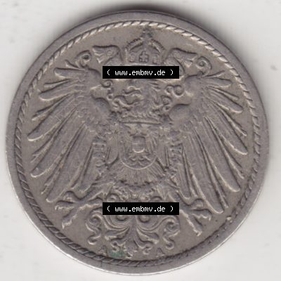 Deutsches Kaiserreich Umlaufmünze 1890-1915, 5 Pfennig A, 1908 II, Münzen Vorderseite zum Download Sammlung