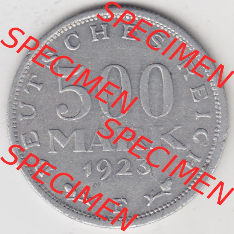 Weimarer Republik Umlaufmünze 1923-1923, 500 Mark F, Münzen Rückseite zum Download Sammlung
