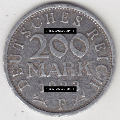 Weimarer Republik Umlaufmünze 1923-1923, 200 Mark F Einigkeit und Recht und Freiheit, Münzen Rückseite zum Download Sammlung
