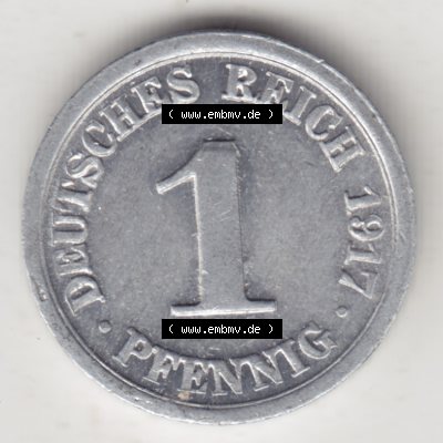 Weimarer Republik Umlaufmünze 1916-1918, 1 Pfennig F, 1917 II, Münzen Rückseite zum Download Sammlung