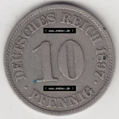 Deutsches Kaiserreich Umlaufmünze 1890-1916, 10 Pfennig A, 1897, Münzen Rückseite zum Download Sammlung