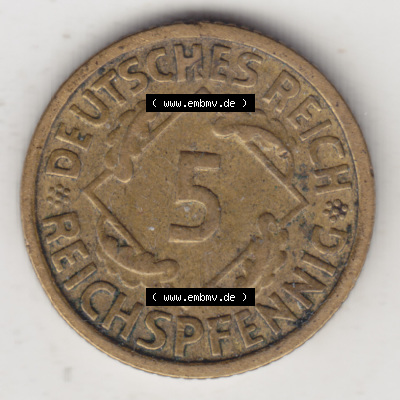 Deutsches Reich Umlaufmünze 1924-1936, 5 Reichspfennig D, 1936, Münzen Vorderseite zum Download Sammlung