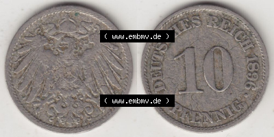 Deutsches Kaiserreich Umlaufmünze 1890-1916, 10 Pfennig A, 1896, Münzen Vollansicht Horizontal zum Download Sammlung