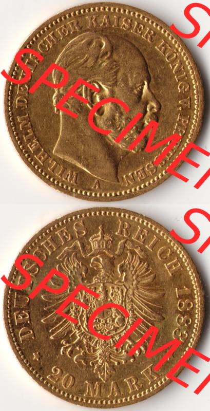 Goldmünze Kaiserreich 1874-1888, 20 Mark Wilhelm I., Münzen Vollansicht Vertikal zum Download Sammlung