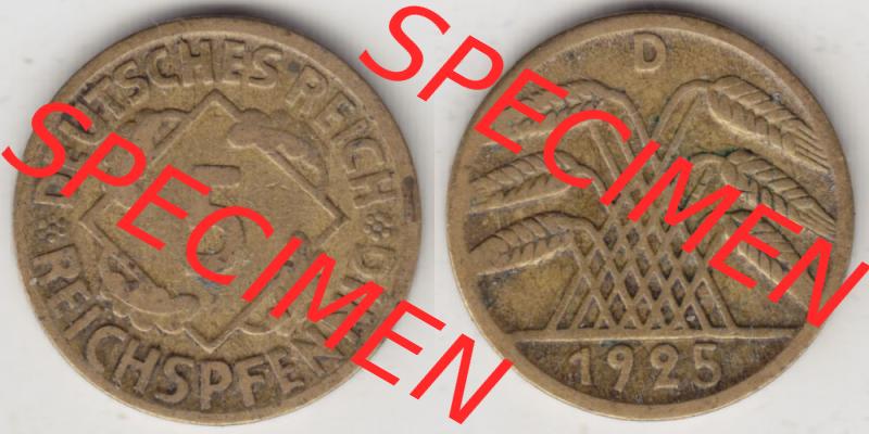 Weimarer Republik Umlaufmünze 1924-1936, 5 Reichspfennig D, 1925, Münzen Vollansicht Horizontal zum Download Sammlung