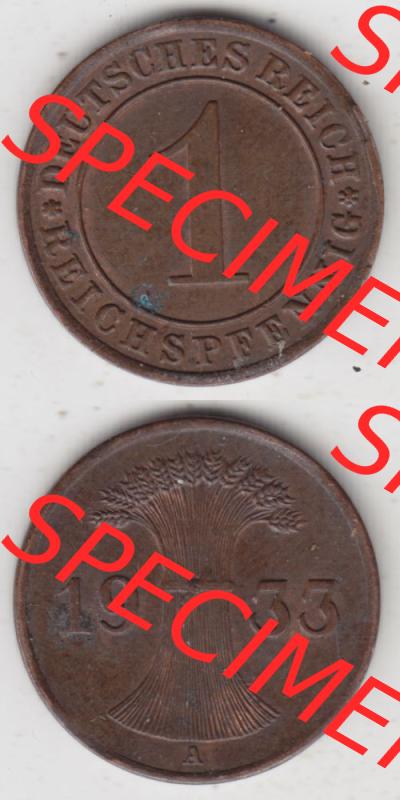 Deutsches Reich Umlaufmünze 1924-1936, 1 Reichspfennig A, 1933 I, Münzen Vollansicht Vertikal zum Download für Mobile-Geräte Sammlung