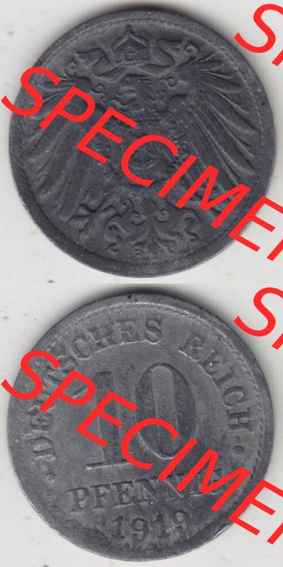 Weimarer Republik Umlaufmünze 1917-1922, 10 Pfennig Reichsadler, Keine Prägestätte 1919, Münzen Vollansicht Vertikal zum Download Sammlung