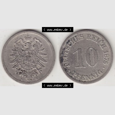 Deutsches Kaiserreich Umlaufmünze 1873-1889, 10 Pfennig D, 1875, Münzen Vollansicht Horizontal zum Download Sammlung