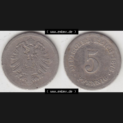 Deutsches Kaiserreich Umlaufmünze 1874-1889, 5 Pfennig J, 1876, Münzen Vollansicht Horizontal zum Download Sammlung