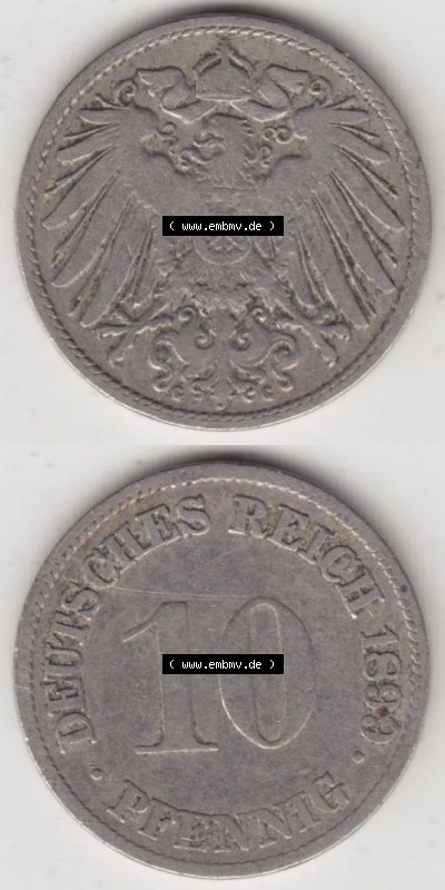 Deutsches Kaiserreich Umlaufmünze 1890-1916, 10 Pfennig G, 1899, Münzen Vollansicht Vertikal zum Download Sammlung