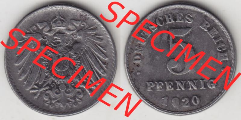 Weimarer Republik Umlaufmünze 1915-1922, 5 Pfennig D, 1920, Münzen Vollansicht Horizontal zum Download Sammlung