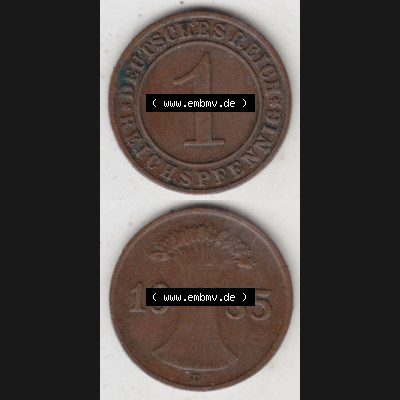 Deutsches Reich Umlaufmünze 1924-1936, 1 Reichspfennig D, 1935, Münzen Vollansicht Vertikal zum Download für Mobile-Geräte Sammlung